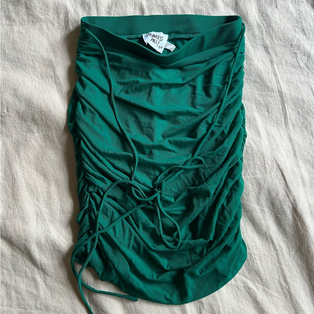 Princess Poly Green Ruched Mini Skirt